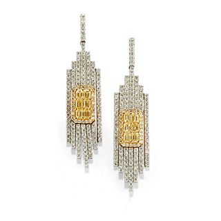 A 18K two-color gold and diamond pendant earrings