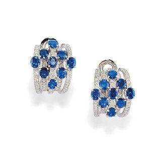 A 18K white gold, sapphire and diamond earclips