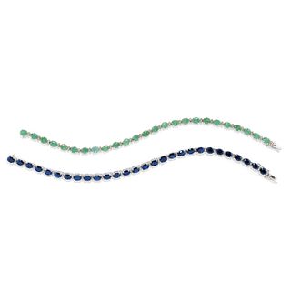 Two 18K white gold, emerald and sapphire tennis bracelets