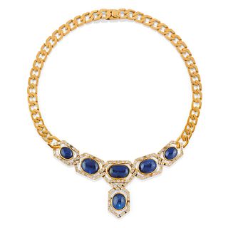 A 18K two-color gold, sapphire and diamond necklace