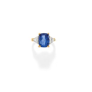 A 18K two-color gold, Ceylon sapphire and diamond ring