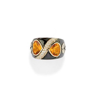 A 18K white gold, ematite, quartz and diamond ring