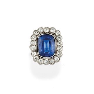 A 18K white gold, synthetic sapphire and diamond ring, early 20th Century