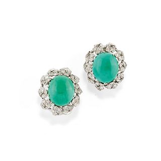 A 18K white gold, turquoise and diamond earclips