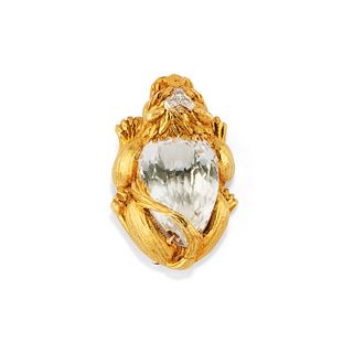 Webb - A 18K yellow gold, platinum, crystal rock, ruby and diamond brooch, Webb