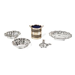 Five silver objects, Italy 20th Century