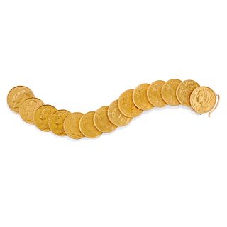 A 18K yellow gold and coin bracelet
