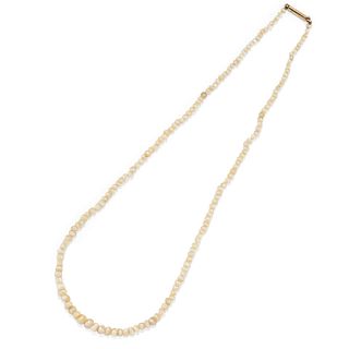 A low-carat gold and natural pearl necklace