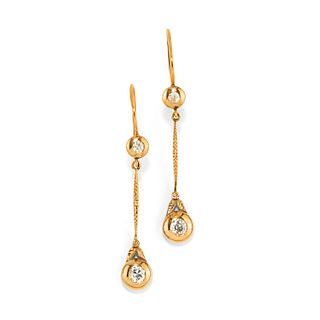 A 18K yellow gold and diamond pendant earrings