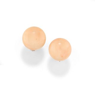 A 18K two-color gold and coral earclips