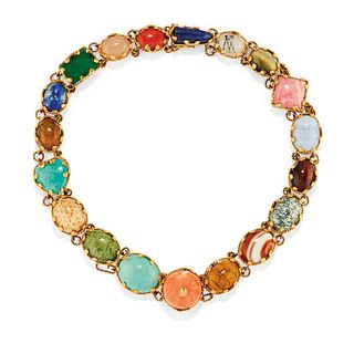 A 18K yellow gold and colored gemstone necklace