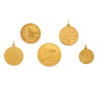 Five 18K yellow gold medals