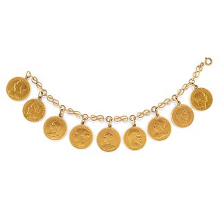 A 18K yellow gold and coins charms bracelet