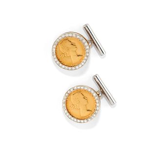 A 18K yellow gold, coins and diamond cufflinks