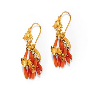 A 10K yellow gold and coral earclips