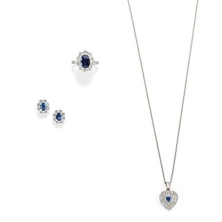 Lot of 18K white gold, sapphire and diamond jewels