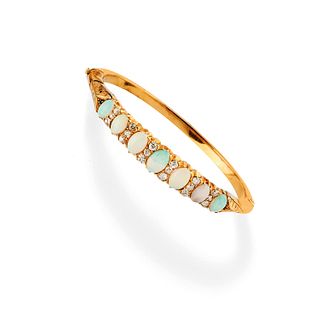 A 18K yellow gold, diamond and opal bracelet, early 20th Century