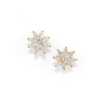 A 18K yellow gold and diamond earclips