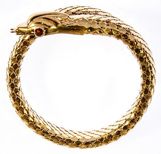 18k Yellow Gold and Ruby Snake Form Cuff Bracelet