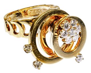 Teufel 18k Yellow Gold and Diamond Motion Ring