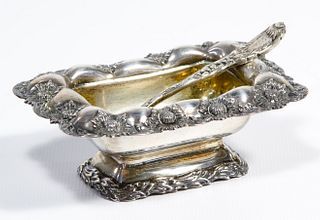 Tiffany & Co. Sterling Silver 'Chrysanthemum' Salt Cellar and Spoon