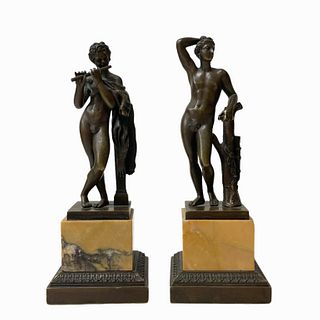 Pair of Bronze Nude Greek Male Sculptures