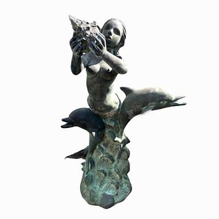 Bronze Mermaid and Dolphin Sculpture