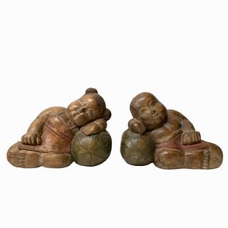 Pair of Chinese Wooden Carved Buddha's