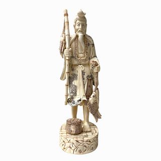 Chinese Hand Carved Bone Fisherman Sculpture