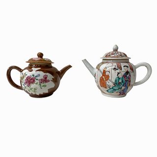(2) Chinese Export Mandarin Porcelain Tea Pots