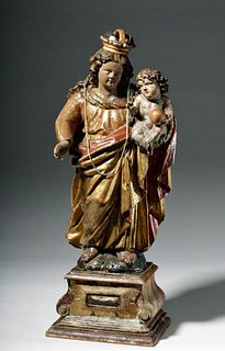 17th C. Spanish Colonial Wood Santo - Virgin and Child