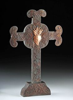 1950s Mexican Hand-Hammered Tin Crucifix