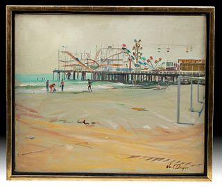 Signed Draper Oil Painting - Atlantic City, 1940