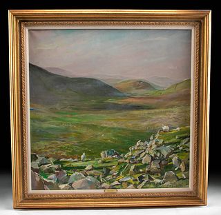 Framed William Draper Painting - Sheep, Ireland, 1980s