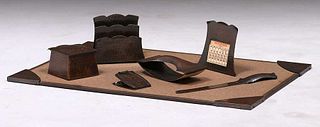 Roycroft Hammered Copper 7 Piece Desk Set c1920