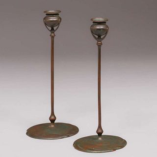 Pair Tiffany Studios Bronze Candlesticks c1910