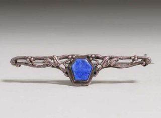 Arts & Crafts Sterling Silver & Lapis Brooch c1910