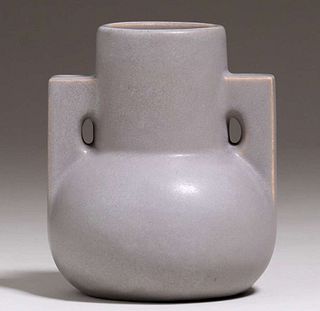 Teco Pottery Matte Gray Two-Handled Vase c1910