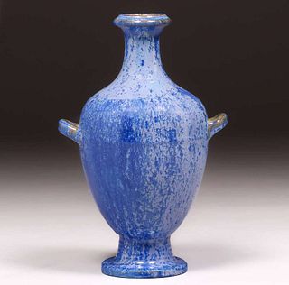 Fulper Pottery Blue Crystalline Two-Handled Vase c1920