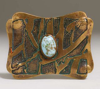 Arts & Crafts Acid-Etched Brass Brooch c1910