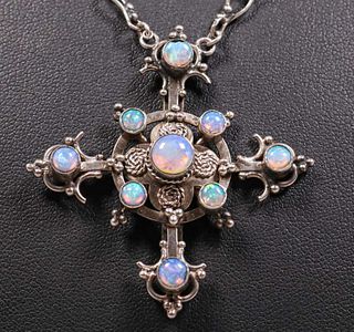 Australian Opal Arts & Crafts Sterling Silver Cross