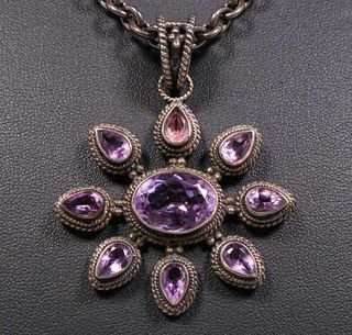 A&C Sterling Silver & Faceted Amethyst Pendant Necklace