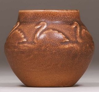 Rookwood #2097 Matte Brown Swan Vase c1920