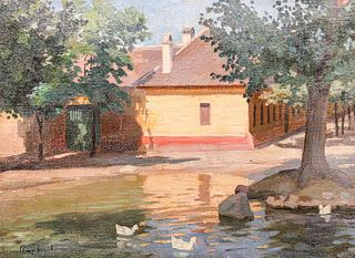 Emil Pap Hungarian Painting Swans c1910