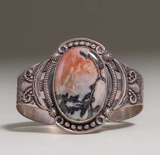 Vintage Navajo Sterling Silver & Jasper Cuff Bracelet