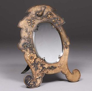 Arts & Crafts - Art Nouveau Hammered Brass Mirror c1905