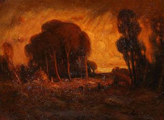 Charles Crocker CA Eucalyptus Sunset Painting c1910