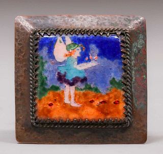 Boston A&C Hammered Copper & Enamel Square Inkwell