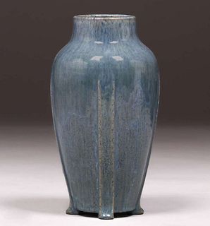 W.J. Walley Pottery Four-Footed Blue Vase c1910