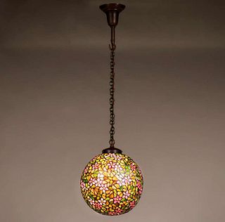 Handel Leaded Glass Spherical Ball Hanging Light c1910